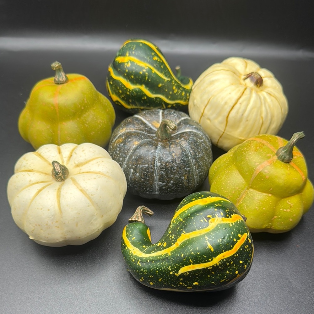 Artificial Mixed Decorative Gourd Set - Green, Yellow, and Cream
